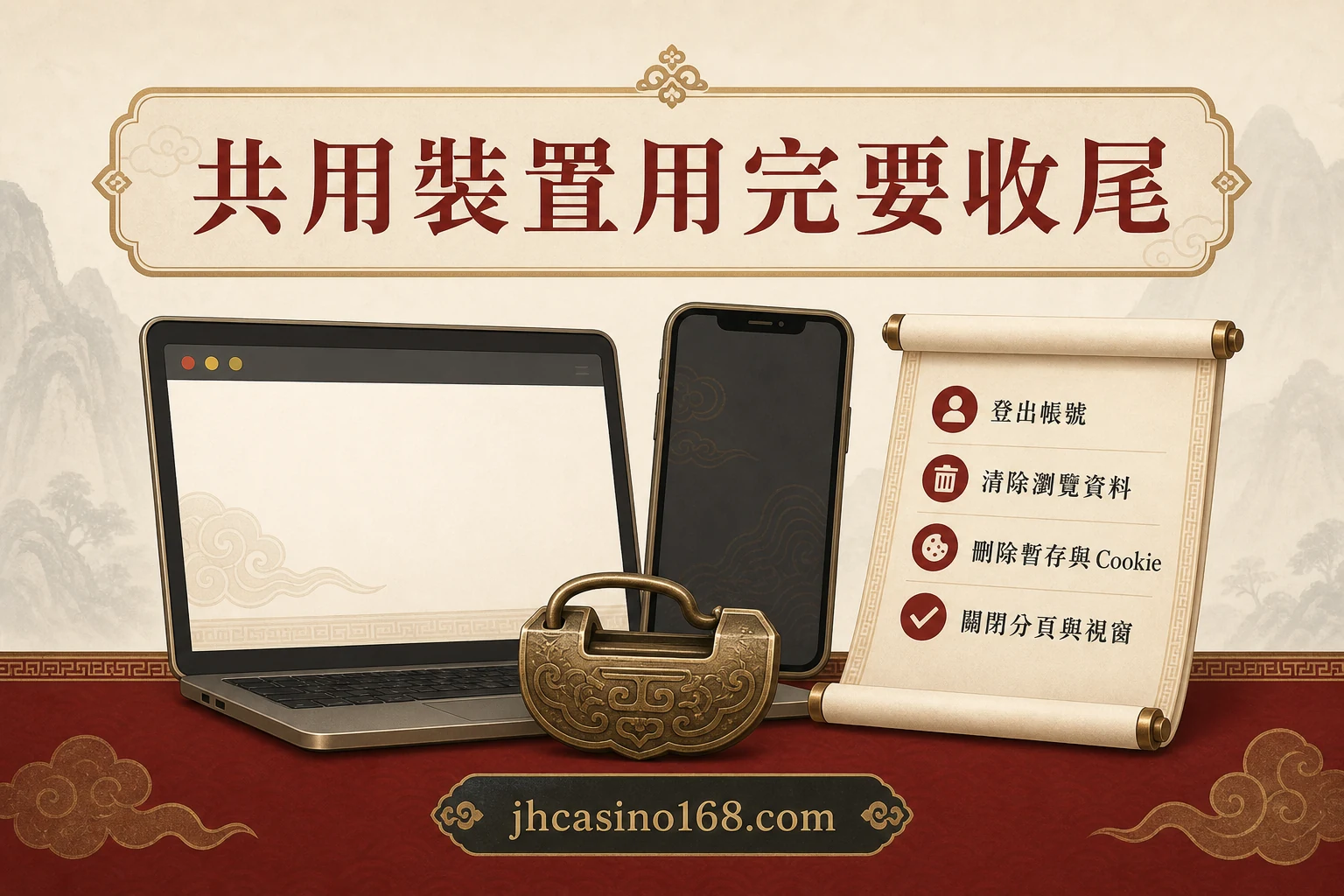 借用電腦或共用手機登入後，登出之外還要檢查哪些資料？